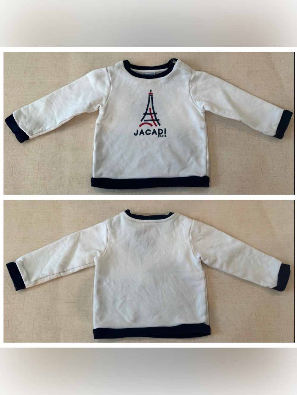 GUC Jacadi White Logo Sweatshirt, 100% Cotton, 36M (Fits 12 - 18 Months)